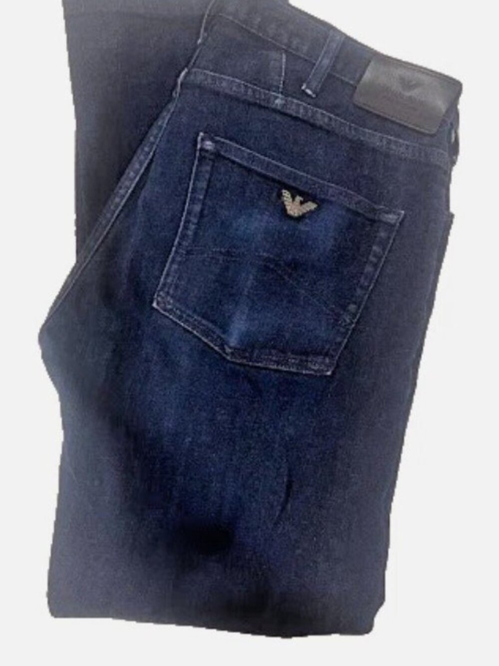 ARMANI JEANS Men 34x28 Dark Wash Indigo Comfort Stretch Slim Straight Silver